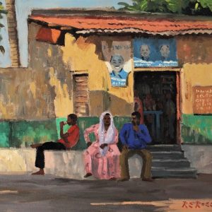 sitting in the shade, stone town 45x61cm