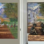 Blood Brothers Project commissioned oil painting backdrop for sculpture pieces by Roelof Rossouw