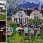 Garden Dinner, Constantia commissioned acrylic painting on canvas by Roelof Rossouw