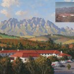 Simonsberg from Girls Hostel, Stellenbosch commissioned oil painting on canvas by Roelof Rossouw